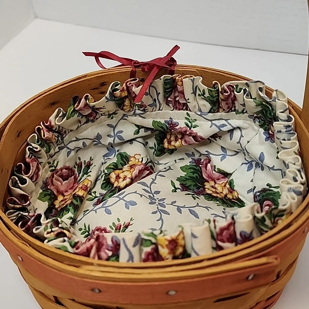 Longaberger Mothers Day Handwoven 1998 Basket Natural Brown W/ Floral Liner